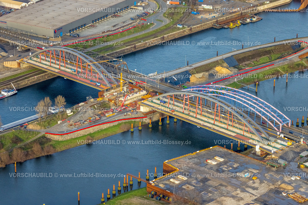 Duisburg230100901 | Luftbild, Ersatzneubau Baustelle Karl-Lehr-Brücke, Ruhrorter Straße, Ruhrort, Duisburg, Ruhrgebiet, Nordrhein-Westfalen, Deutschland