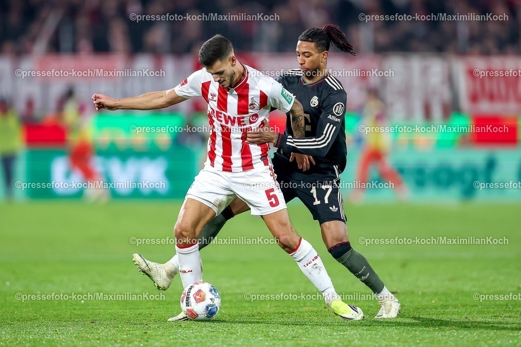 1FC14012601045 | 14.01.2026, Fußball, 1. FC Köln - FC Bayern München, 1. Fußball Bundesliga, 17. Spieltag, RheinEnergie-STADION, Saison 2025 2026: Tom Krauß (1FC Koeln #05) im Zweikampf gegen  Michael Olise (FC Bayern Muenchen #17)  DFB regulations prohibit any use of photographs as image sequences and or quasi-video.
