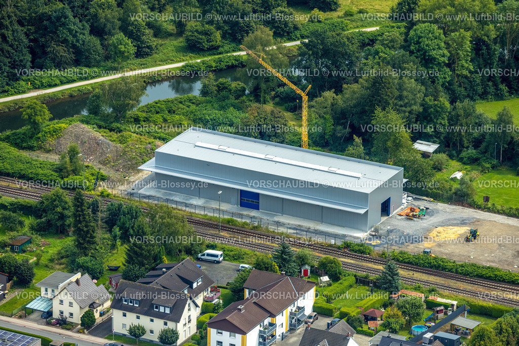 Wickede240711521 | Luftbild, Baustelle Halle der Heinrich Hark GmbH Recycling, Zum Ostenfeld, Wickede, Soester Börde, Nordrhein-Westfalen, Deutschland