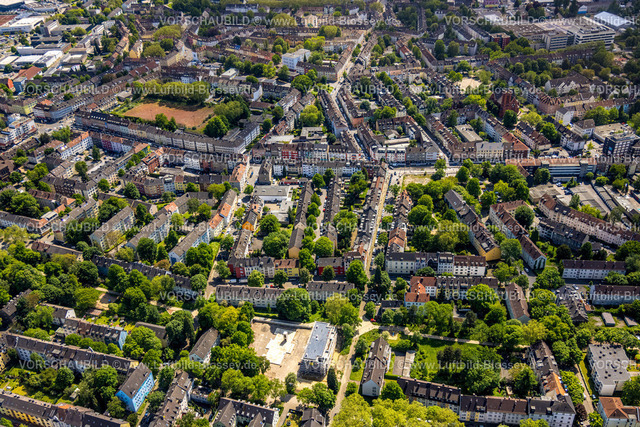 Essen230511840 | Luftbild, Baustelle mit Neubau Mehrfamilienhaus und Kindergarten, Markscheide Ecke Hüttmannstraße, Altendorf, Essen, Ruhrgebiet, Nordrhein-Westfalen, Deutschland