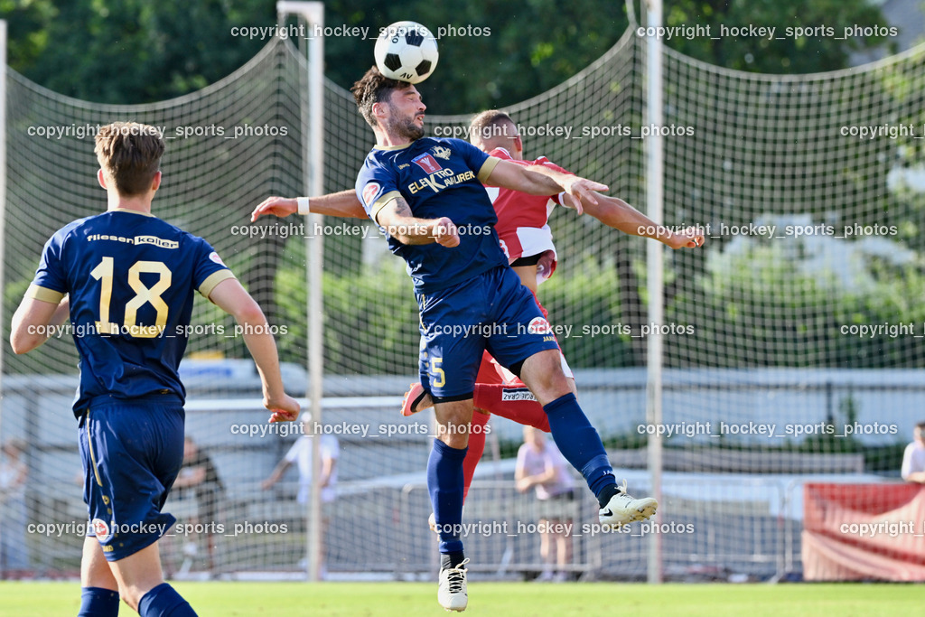 ATUS Velden vs. GAK | #18 Nicolas Manuel Modritz ATUS Velden, #5 Roland Putsche ATUS Velden, ATUS Velden vs. GAK, ATUS Velden vs. GAK am 26.07.2024 in Villach (Stadion Lind), Austria, (Photo by Bernd Stefan)
