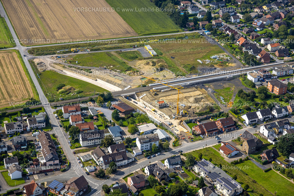 Hamm230900660 | Luftbild, Geplanter Haltepunkt in Westtünnen, Baustelle am Südfeldweg und Von-Thünen-Straße für den künftigen Bahnhaltepunkt, Stadtbezirk Rhynern, Hamm, Ruhrgebiet, Nordrhein-Westfalen, Deutschland