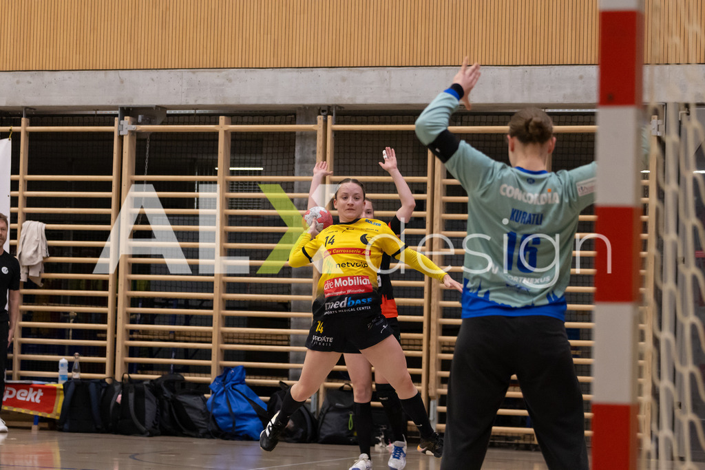 Handball I Frauen I Saison 2025-2026 I Handball Swiss Premium League 1 | Women I Round 5 I  Yellow Winterthur - GC Amicitia Zürich I 15.03.2026 | 14 Jessica Mössner (CH) (Yellow Winterthur) – Flügel links - Realisiert mit Pictrs.com