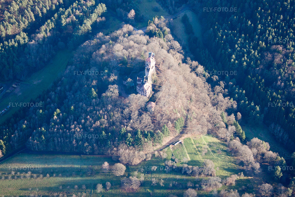 Luftbild: Erlenbach, Burg Berwartstein in Erlenbach bei Dahn im Bundesland Rheinland-Pfalz in Deutschland. Foto: IMG_61893.jpg vom 28.01.2014 durch Werner Riehm/FLY-FOTO.de