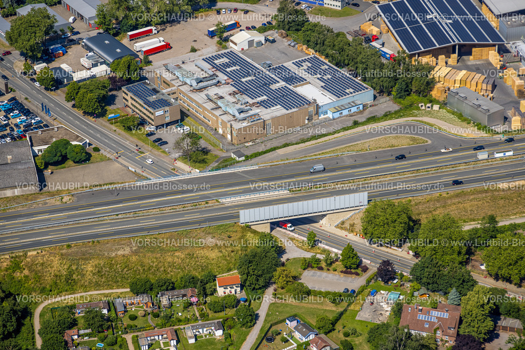 Herne230702341 | Luftbild, Brücke der Autobahn A43 über die Forellstraße, Fleischhauer Datenträger GmbH, Baukau, Herne, Ruhrgebiet, Nordrhein-Westfalen, Deutschland