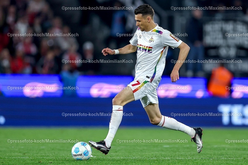 1FC05042502178 | 05.04.2025, Fußball, 1. FC Köln - Hertha BSC, 2.. Fußball Bundesliga, 28. Spieltag, RheinEnergie-STADION, Saison 2024 2025: Dejan Ljubicic (FC Koeln #7) DFB regulations prohibit any use of photographs as image sequences and or quasi-video.