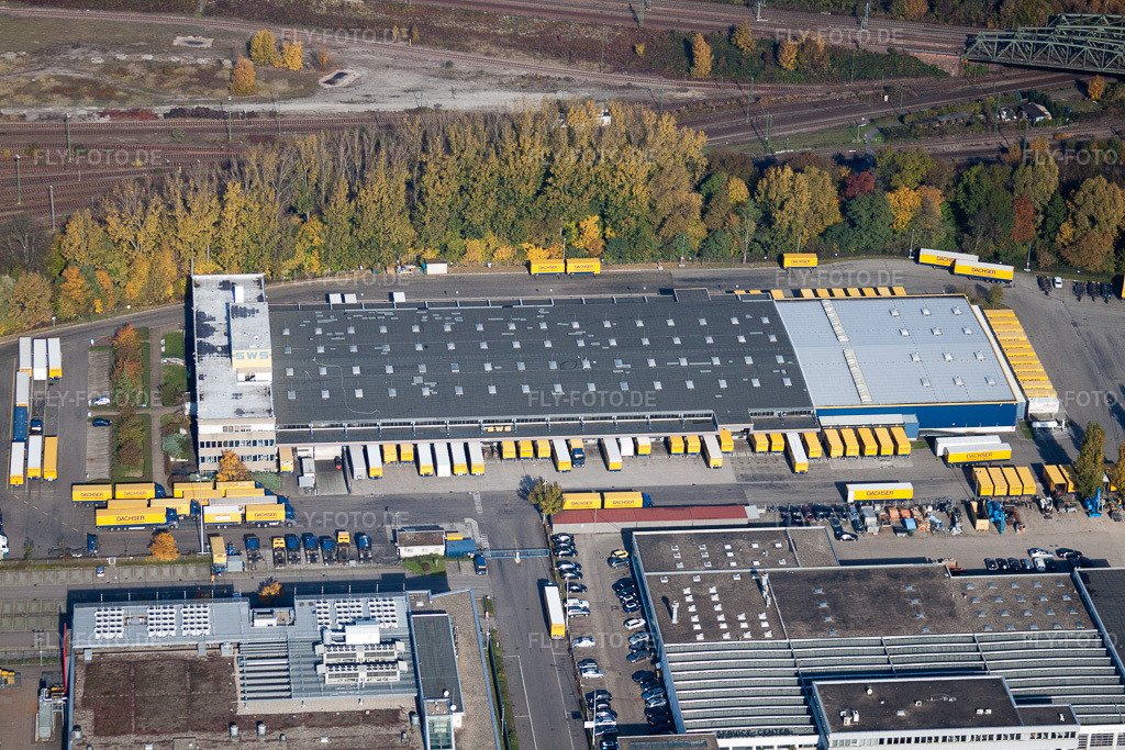 Luftbild: Lagerhallen und Speditionsgebäude SWS-Speditions-GmbH, Ottostraße im Ortsteil Durlach in Karlsruhe im Bundesland Baden-Württemberg in Deutschland. Foto: IMG_35042.jpg vom 31.10.2010 durch Werner Riehm/FLY-FOTO.de