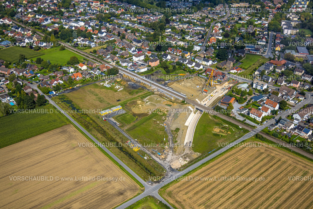 Hamm230900684 | Luftbild, Geplanter Haltepunkt in Westtünnen, Baustelle am Südfeldweg und Von-Thünen-Straße für den künftigen Bahnhaltepunkt, Stadtbezirk Rhynern, Hamm, Ruhrgebiet, Nordrhein-Westfalen, Deutschland