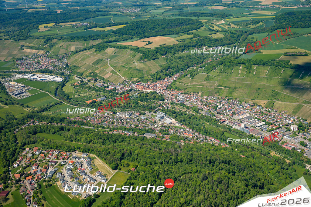 Luftaufnahme von Ingelfingen - Die Luftaufnahme wurde 2025 vom UL-Flugzeug heraus erstellt ( keine Drohne ) - Hochauflösende Luftaufnahme - für professionelle Ausdrucke geeignet. Die Geschenkidee !Mit Lizenz und Bildrechte bestellbar