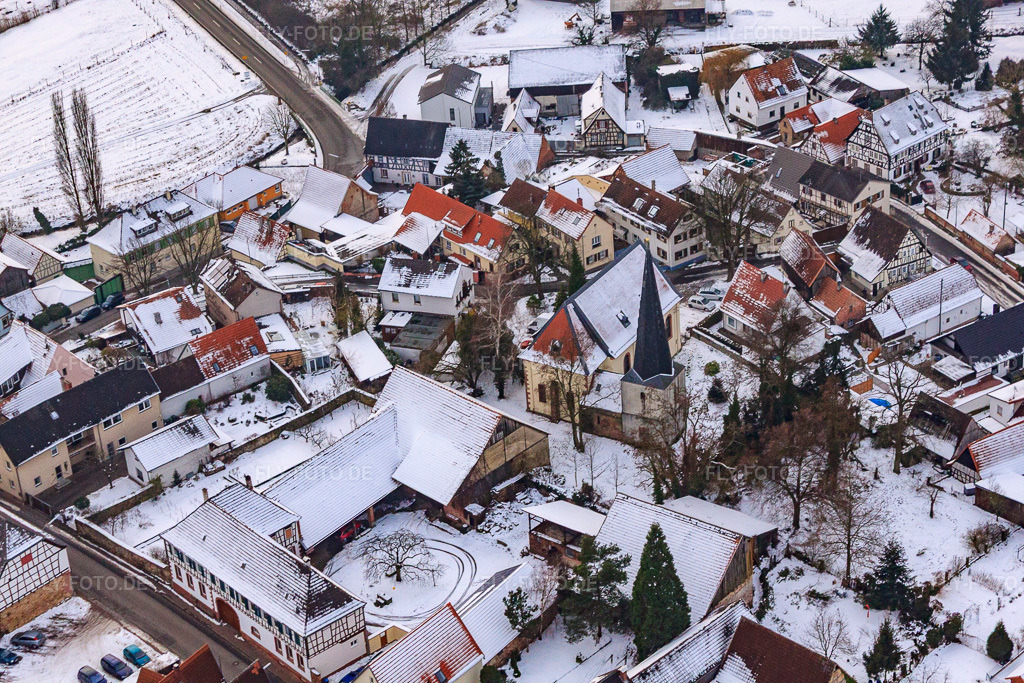 Luftbild: Kirche bei Schnee in Barbelroth im Bundesland Rheinland-Pfalz in Deutschland. Foto: IMG_23705.jpg vom 16.01.2010 durch Werner Riehm/FLY-FOTO.de