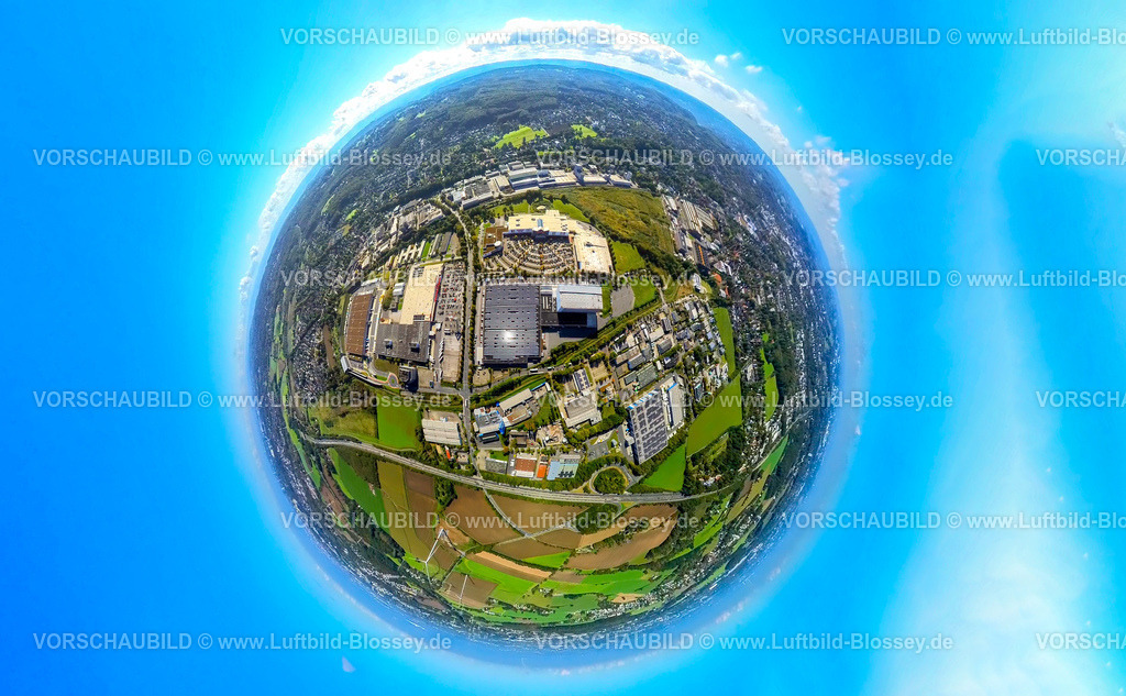 Witten241090008Ostermann | Luftbild, Einrichtungshaus Ostermann Möbelhaus im Gewerbegebiet Brauckstraße, links Amazon Verteilzentrum, oben Ardex Chemie, Erdkugel, Fisheye Aufnahme, Fischaugen Aufnahme, 360 Grad Aufnahme, tiny world, little planet, fisheye Bild, Rüdinghausen, Witten, Ruhrgebiet, Nordrhein-Westfalen, Deutschland