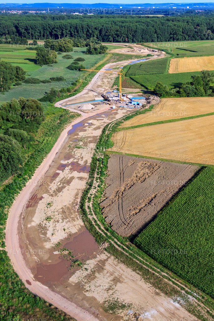 Luftbild: Baustelle zum Bau des Polders bei Neupotz in Jockgrim im Bundesland Rheinland-Pfalz in Deutschland. Foto: IMG_30824.jpg vom 31.07.2010 durch Werner Riehm/FLY-FOTO.de