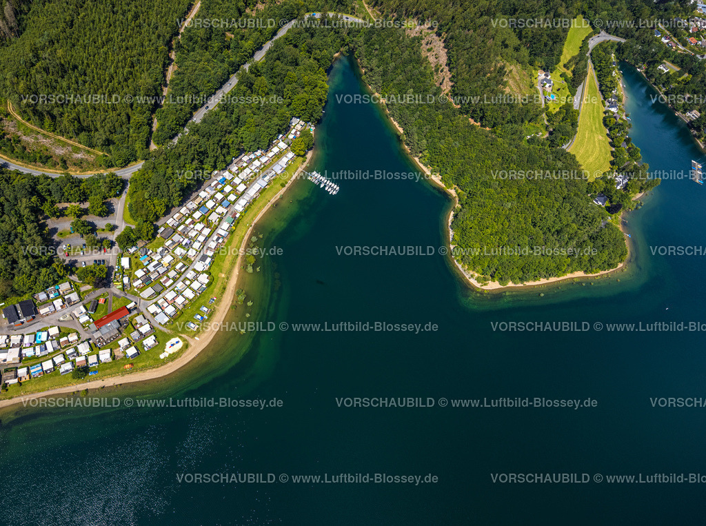 Sundern240708741 | Luftbild, Familiencamping Sorpesee, Anlegestelle für Segelboote, Waldgebiet, Langscheid, Sundern, Sauerland, Nordrhein-Westfalen, Deutschland