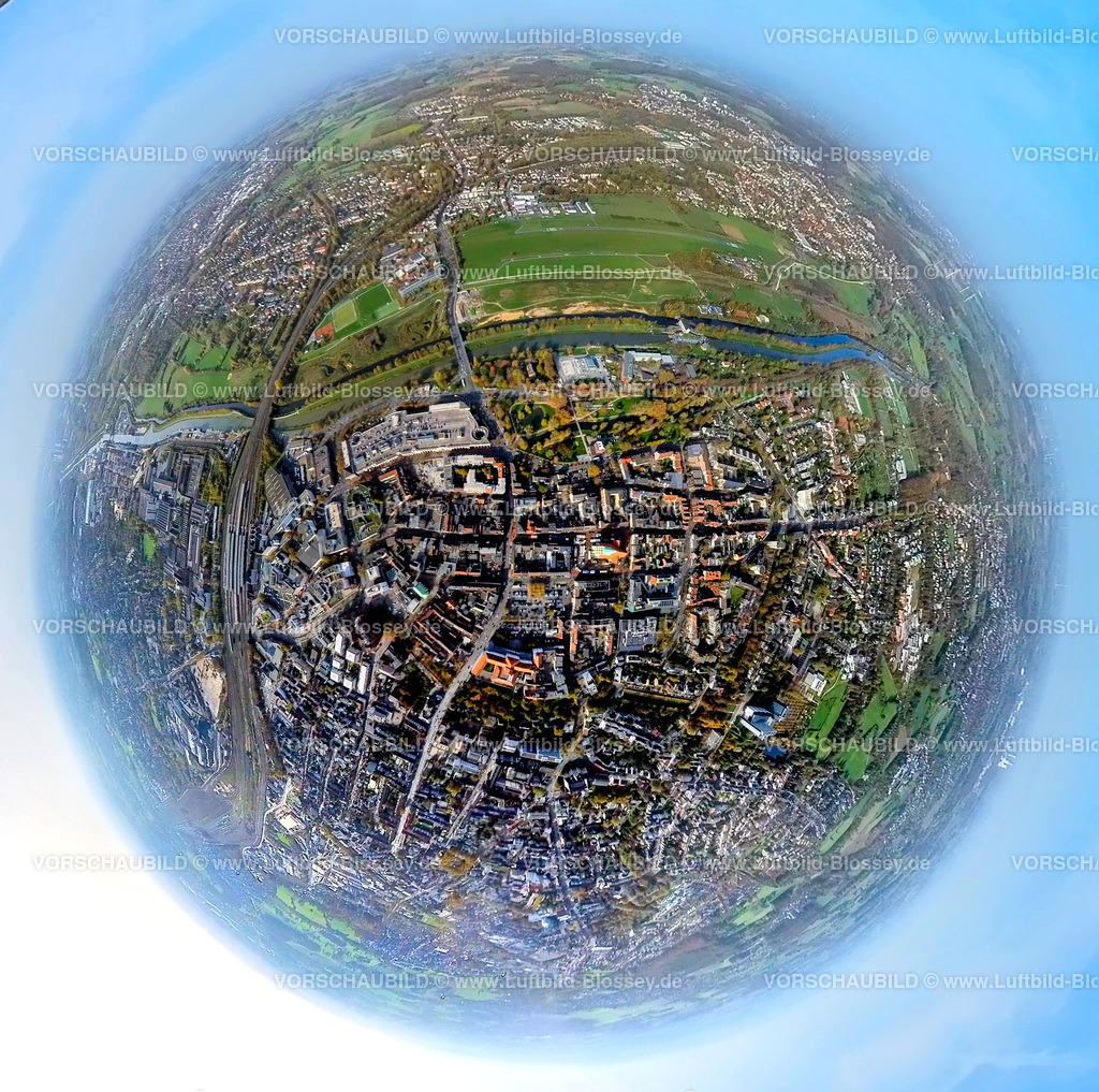 Hamm20221020_2-City | Luftbild, City Innenstadtansicht, Flugplatz, Lippeumbau Erlebensraum Lippeaue, Fisheye Aufnahme, Fischaugen Aufnahme, 360 Grad Aufnahme, Hamm, Ruhrgebiet, Nordrhein-Westfalen, Deutschland