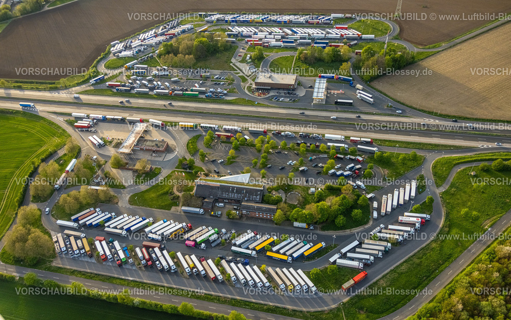 Aachen240403567 | Luftbild, Raststätte Aachener Land Nord und Süd, Autobahn A4 Rastplatz, Straßenverkehr mit LKW Rastplatz und Stellplatz, Röhe, Eschweiler, Rheinland, Nordrhein-Westfalen, Deutschland