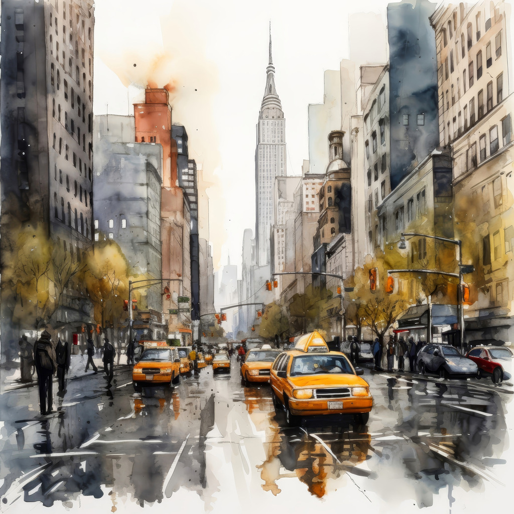 2404012 - Manhattan im Aquarellstil | Manhattan Motiv im Stil eines Aquarellgemäldes.