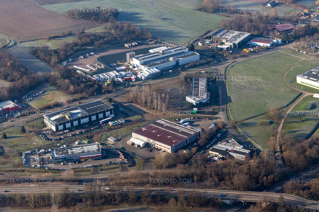 Aerial view: Euromatériaux, Walter Epices, Schiller Medical in the district Altenstadt in Wissembourg in the state Bas-Rhin, France.Photo: IMG_124088.jpg taken on 01/11/2021 by Werner Riehm/FLY-FOTO.comResolution of the original: 5030 x 3353 px