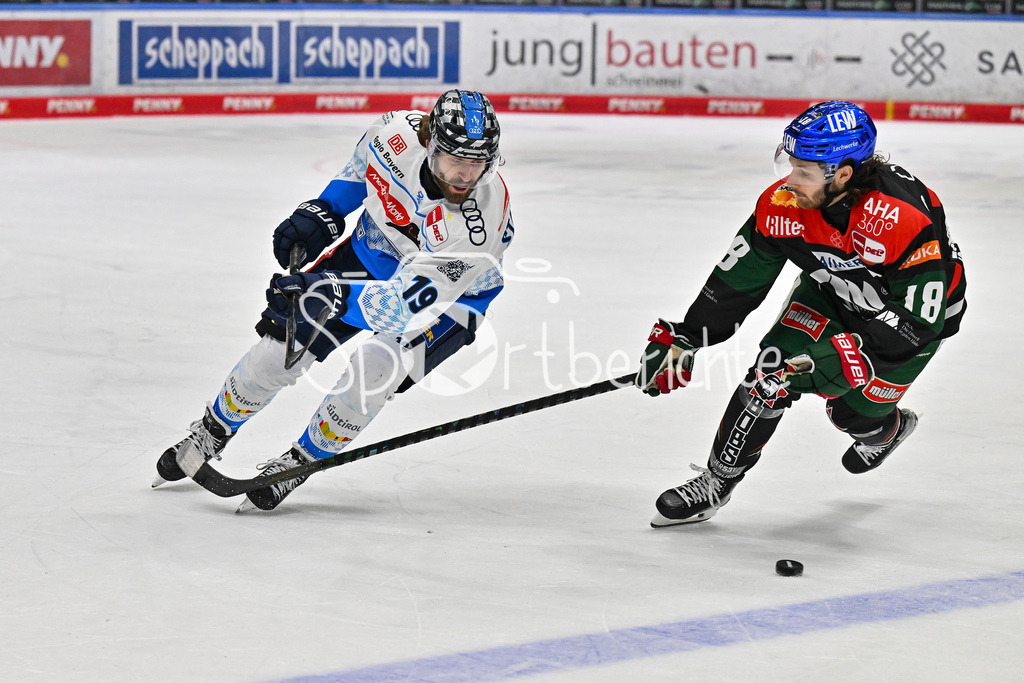 Augsburger Panther - ERC Ingolstadt | Im Duell Wojciech STACHOWIKA (ERC Ingolstadt #19) und Anthony LOUIS (Augsburger Panther #18) / zweikampf / DEL: Augsburger Panther - ERC Ingolstadt, Curt Frenzel Stadion am 26.01.2025
