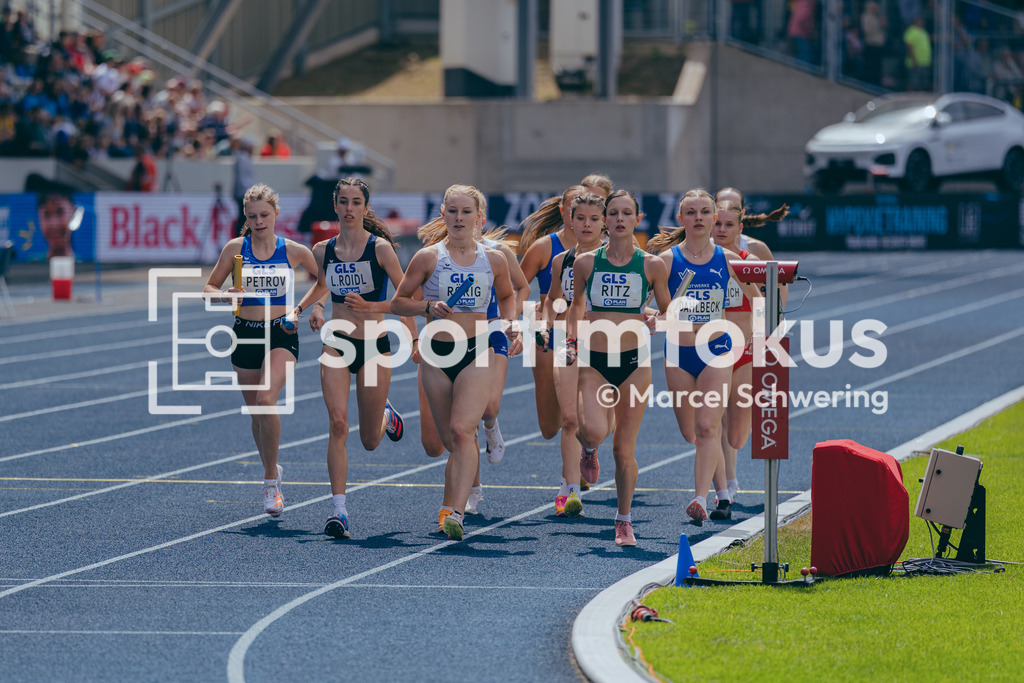 Deutsche Meisterschaften der Frauen und Männer 2026 | 3x800-Meter-Staffel, Deutsche Meisterschaften der Frauen und Männer 2026, Lohrheidestadion Bochum-Wattenscheid, 26.07.2026. Foto: Marcel Schwering / sportimfokus - Realisiert mit Pictrs.com