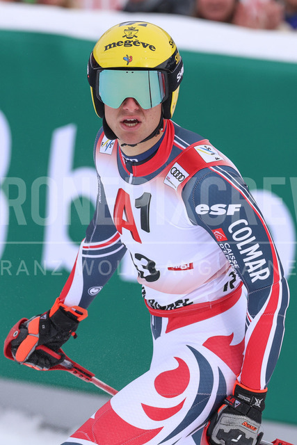 Audi FIS Ski World Cup: Men’s Slalom – Hahnenkamm Race, Kitzbuehel | Kitzbuehel, Austria, 25.Jan.26 - Alpine Skiing - FIS World Cup, Hahnenkamm Race, Slalom, men. The image shows AZZOLIN Antoine (FRA, Dynastar).