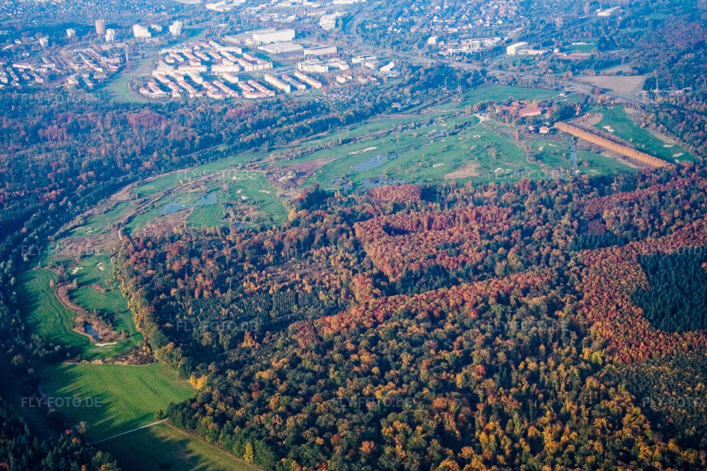 Luftbild: Hofgut Scheibenhardt, Golfplatz im Ortsteil Beiertheim-Bulach in Karlsruhe im Bundesland Baden-Württemberg in Deutschland. Foto: IMG_14089.jpg vom 11.10.2008 durch Werner Riehm/FLY-FOTO.de