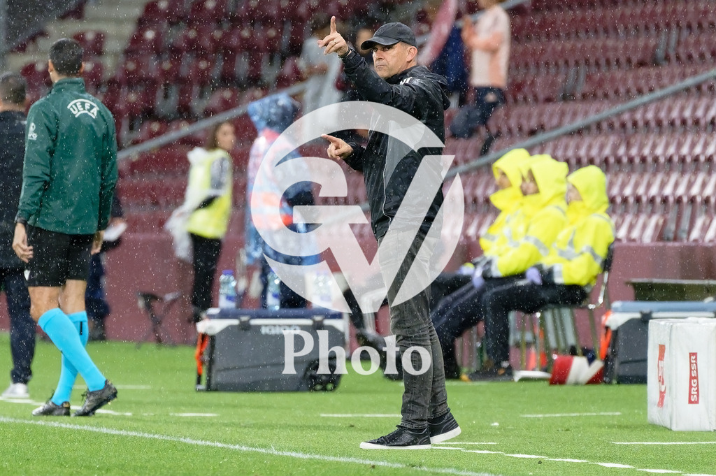 UEFA Conference League Play-offs 2nd leg - Servette FC v FC Shakhtar Donetsk | Jocelyn Gourvennec (Coach Servette FC) asks for extra time during the UEFA Conference League Play-offs 2nd leg match between Servette FC and FC Shakhtar Donetsk at Stade de Geneve in Geneva, Switzerland
