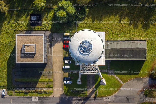 Luenen241012470 | Luftbild, Förderturm Skulptur Colani UFO, auch Colani Ei im Lüntec Gründerzentrum, auf dem Gelande ehemalige Zeche Minister Achenbach Schacht 4, Senkrechtaufnahme, Brambauer, Lünen, Ruhrgebiet, Nordrhein-Westfalen, Deutschland