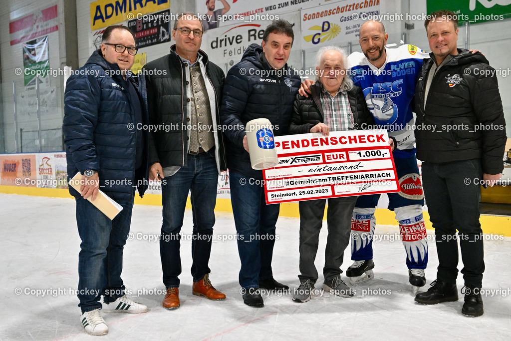 ESC Soccerzone Steindorf 50 Jahr Feier 26.2.2023 | ESC Steindorf sportlicher Leiter Armin Rac, Georg Kavalar, Obmann ESC Steindorf Hans Jürgen Tschernutter, Timo Ettlmayr, KEHV Präsident Michael Herzog Löschnig