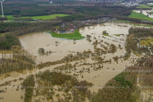 Haltern231204310Lippe | Luftbild vom Hochwasser der Lippe, Weihnachtshochwasser 2023, Fluss Lippe tritt nach starken Regenfällen über die Ufer, Überschwemmungsgebiet Lippeaue bei Bergbossendorf, Wesel-Datteln-Kanal, Marl-Hamm, Marl, Ruhrgebiet, Nordrhein-Westfalen, Deutschland