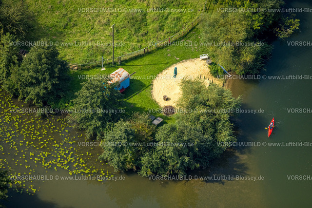 Hamm230900462 | Luftbild, Kleiner Sandstrand mit Bauwagen am Fluss Lippe und Kanufahrer, Uentrop, Hamm, Ruhrgebiet, Nordrhein-Westfalen, Deutschland