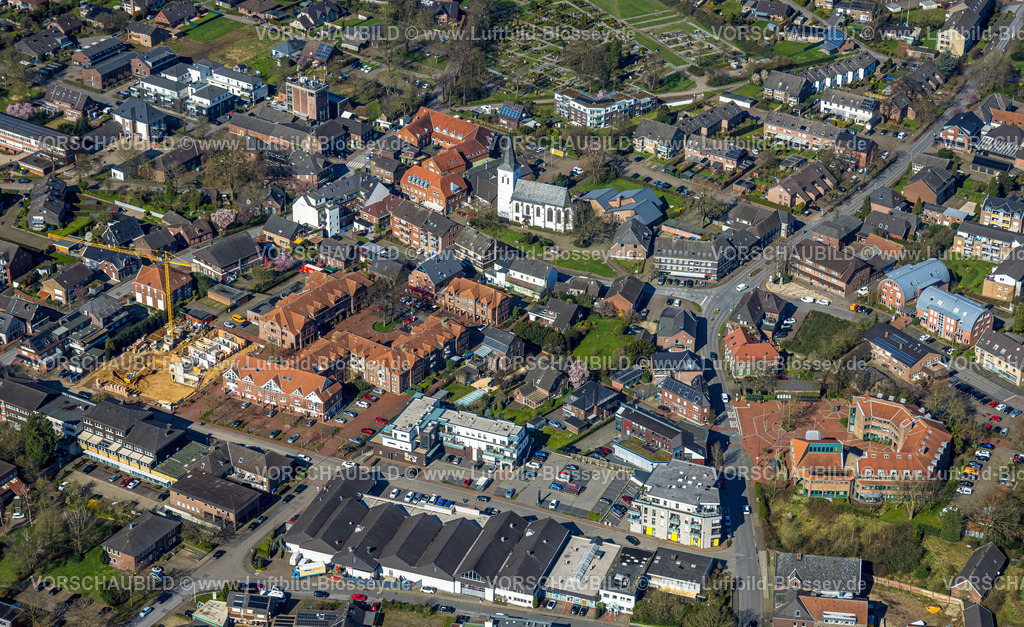 Hamminkeln240311404 | Luftbild, Wohngebiet City Ortsmitte, Molkereiplatz und und Baustelle mit Neubau, Rathaus Stadtverwaltung, evangelische Kirche, Hamminkeln, Nordrhein-Westfalen, Deutschland