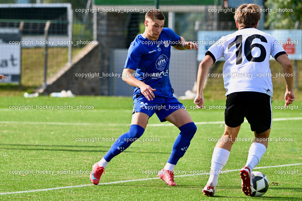 SV Spittal vs. UNION Matrei | #17 Enrico Sebastian Schubert UNION Matrei, #16 Christoph Tischner SV Spittal, SV Spittal vs. UNION Matrei, SV Spittal vs. UNION Matrei am 17.08.2025 in Spittal an der Drau (Goldeck Stadion), Austria, (Photo by Bernd Stefan)