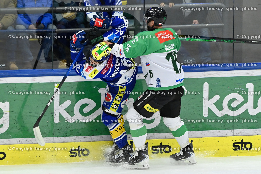 EC IDM WÄRMEPUMPEN VSV vs. Olimpija Ljubljana | #46 Paul Sintschnig EC VSV, #15 Blaz Gregorc Olimpija Ljubljana, EC IDM WÄRMEPUMPEN VSV vs. Olimpija Ljubljana, EC IDM WÄRMEPUMPEN VSV vs. Olimpija Ljubljana am 01.02.2026 in Villach (Stadthalle Villach), Austria, (Photo by Bernd Stefan)
