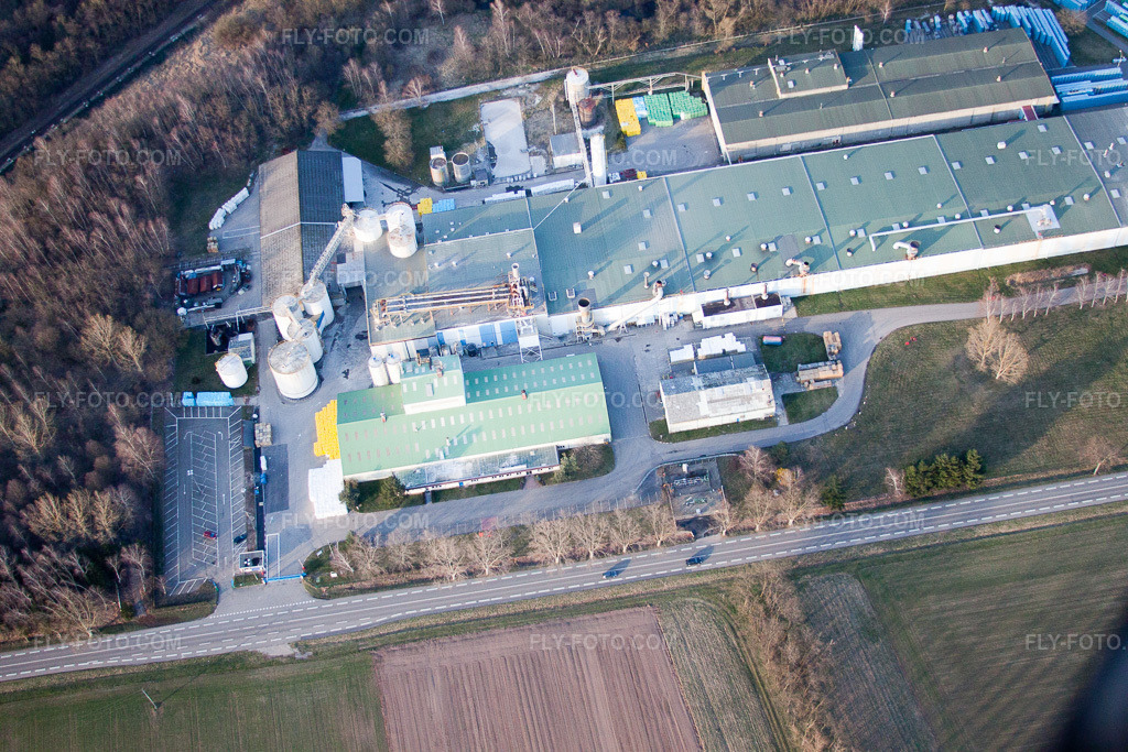 Aerial view: Sitek Insulation in the district Altenstadt in Wissembourg in the state Bas-Rhin, France.Photo: IMG_38792.jpg taken on 03/20/2011 by Werner Riehm/FLY-FOTO.comResolution of the original: 4752 x 3168 px