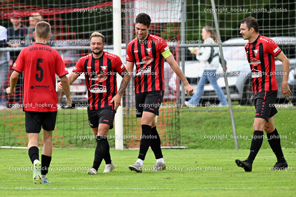 ATUS Nötsch vs. SC Landskron | #5 Andreas Kröll ATUS Nötsch, #9 Raphael Nageler ATUS Nötsch, Jubel ATUS Nötsch Mannschaft, #91 Christian Lussnig ATUS Nötsch, #21 Nicolas Janschitz ATUS Nötsch, ATUS Nötsch vs. SC Landskron, ATUS Nötsch vs. SC Landskron am 26.07.2025 in Nötsch (Dobratsch Arena), Austria, (Photo by Bernd Stefan)