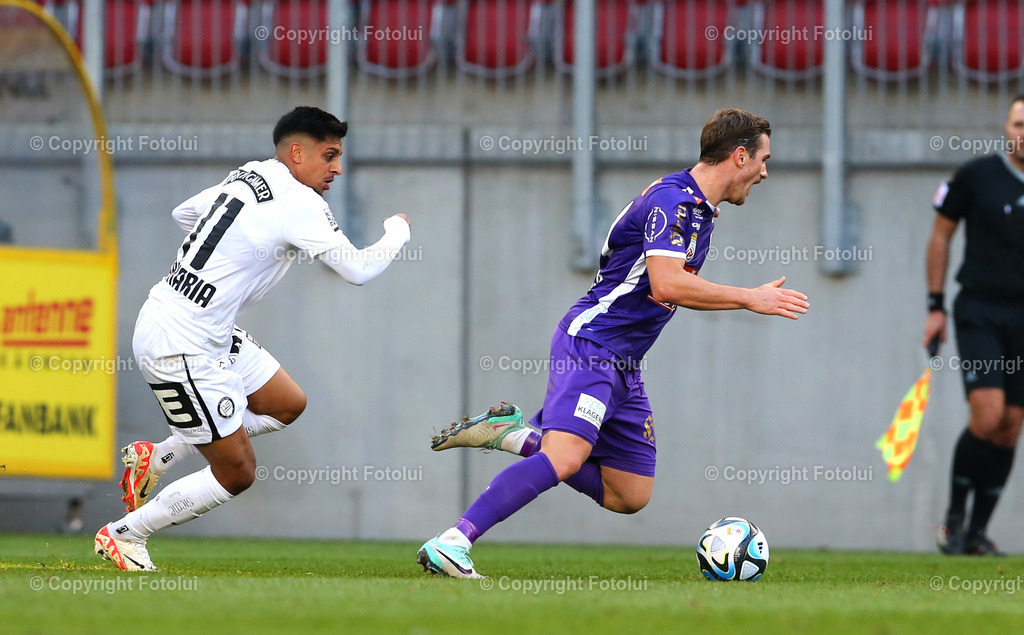 A_LUI_121123_11 | SPORT,FUSSBALL,ADMIRAL BUNDESLIGA AUSTRIA KLAGENFURT-STURM GRAZ 12.11.2023
IM BILD: MANPRIT SARKARIA (STURM GRAZ ) UND TURGAY GEMICIBASI (KLAGENGURT)FOTO: FOTOLUI