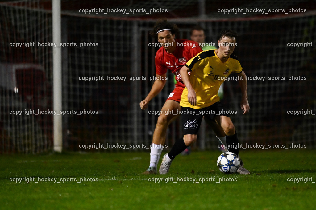 FC KAC 1909 vs. FC Nussdorf Debant | #11 Julian Egger FC Nussdorf Debant, #16 Noah Pogatetz FC KAC, FC KAC 1909 vs. FC Nussdorf Debant, FC KAC 1909 vs. FC Nussdorf Debant am 19.09.2025 in Klagenfurt (Sportplatz KAC), Austria, (Photo by Bernd Stefan)