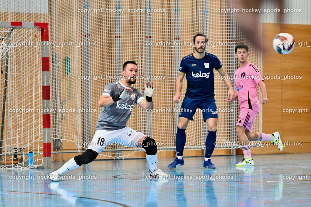 Carinthia Flamengo Futsal Club vs. Futsal Klagenfurt | #18 Vladimir Kajkut Futsal Klagenfurt, #2 Nikola Jandric Futsal Klagenfurt, #17 Hasan Kupinic Carinthia Flamengo, Carinthia Flamengo Futsal Club vs. Futsal Klagenfurt, Carinthia Flamengo Futsal Club vs. Futsal Klagenfurt am 01.12.2024 in Klagenfurt (Ballspielhalle Viktring), Austria, (Photo by Bernd Stefan)