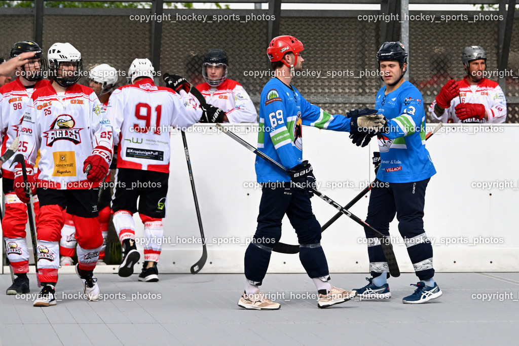 SV ASKÖ Ballhockey Villach vs. Ultras Spittal | Jubel ASKÖ Ballhockey Villach, #69 Feldbaumer Manuel SV ASKÖ Ballhockey, #13 Scharf Nikolas SV ASKÖ Ballhockey, SV ASKÖ Ballhockey Villach vs. Ultras Spittal, SV ASKÖ Ballhockey Villach vs. Ultras Spittal am 10.05.2026 in Villach (Alpen Arena ), Austria, (Photo by Bernd Stefan)