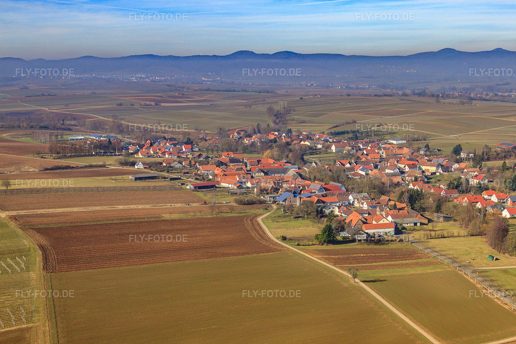 Luftbild: Dorfansicht von Osten in Dierbach im Bundesland Rheinland-Pfalz in Deutschland. Foto: IMG_37348.jpg vom 07.02.2011 durch Werner Riehm/FLY-FOTO.de