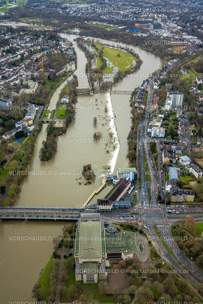 Muelheim231203070Ruhr | Luftbild, Ruhrhochwasser, Weihnachtshochwasser 2023, starke Regenfälle,  Broich - Ost, Mülheim an der Ruhr, Ruhrgebiet, Nordrhein-Westfalen, Deutschland