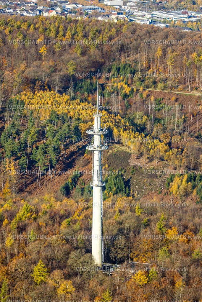 Hagen251103726 | Luftbild, o2 und Telekom Funkturm Hagen-Selbecke, Waldgebiet mit Waldschäden, herbstliche Bäume,  Eilpe, Hagen, Ruhrgebiet, Nordrhein-Westfalen, Deutschland