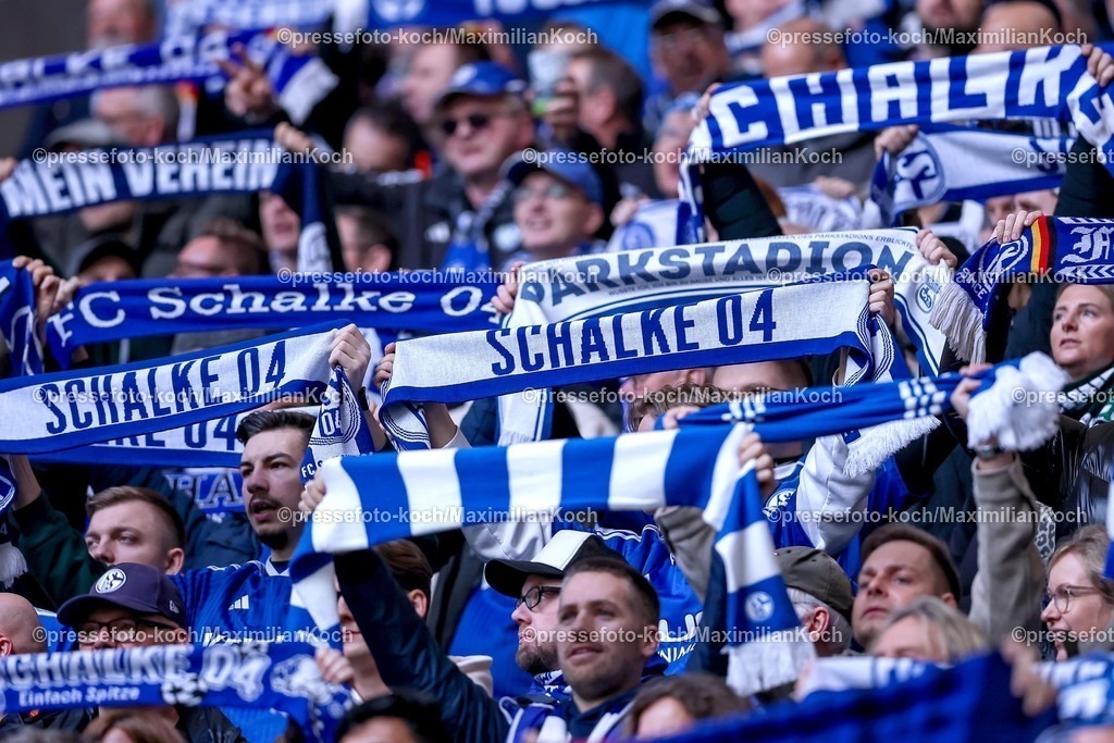 S0407022601012 | 07.02.2026, Fußball, FC Schalke 04 - SG Dynamo Dresden, 21. Spieltag, 2. Fußball Bundesliga, Veltins-Arena Gelsenkirchen, Saison 2025 2026: Fanschal Schriftzug Banner EMblem Fans Zuschauer Besucher DFB regulations prohibit any use of photographs as image sequences and or quasi-video.