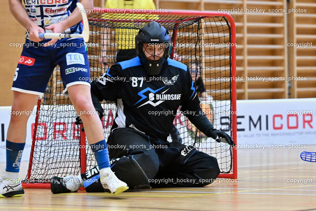 VSV Unihockey vs. Wiener Floorballferein 6.4.2024 | #87 Timmo Taurer VSV Unihockey, VSV Unihockey vs. Wiener Floorballferein 6.4.2024, VSV Unihockey vs. Wiener Floorballferein  am 06.04.2024 in Villach (Ballspielhalle St. Martin), Austria, (Photo by Bernd Stefan)