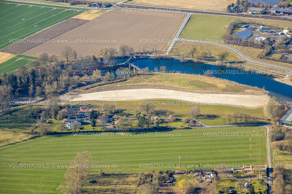 Wickede250305659 | Luftbild, Fluss Ruhr mit Wehr, trockenes Flussbett Am Graben, Wimbern, Wickede, Soester Börde, Nordrhein-Westfalen, Deutschland