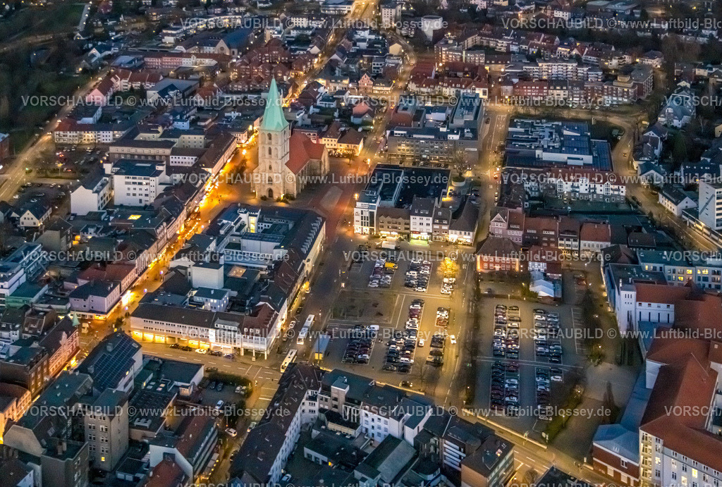 Hamm230102922 | Luftbild, City und evang. Pauluskirche, Nachtaufnahme, Nachtflug, Mitte, Hamm, Ruhrgebiet, Nordrhein-Westfalen, Deutschland