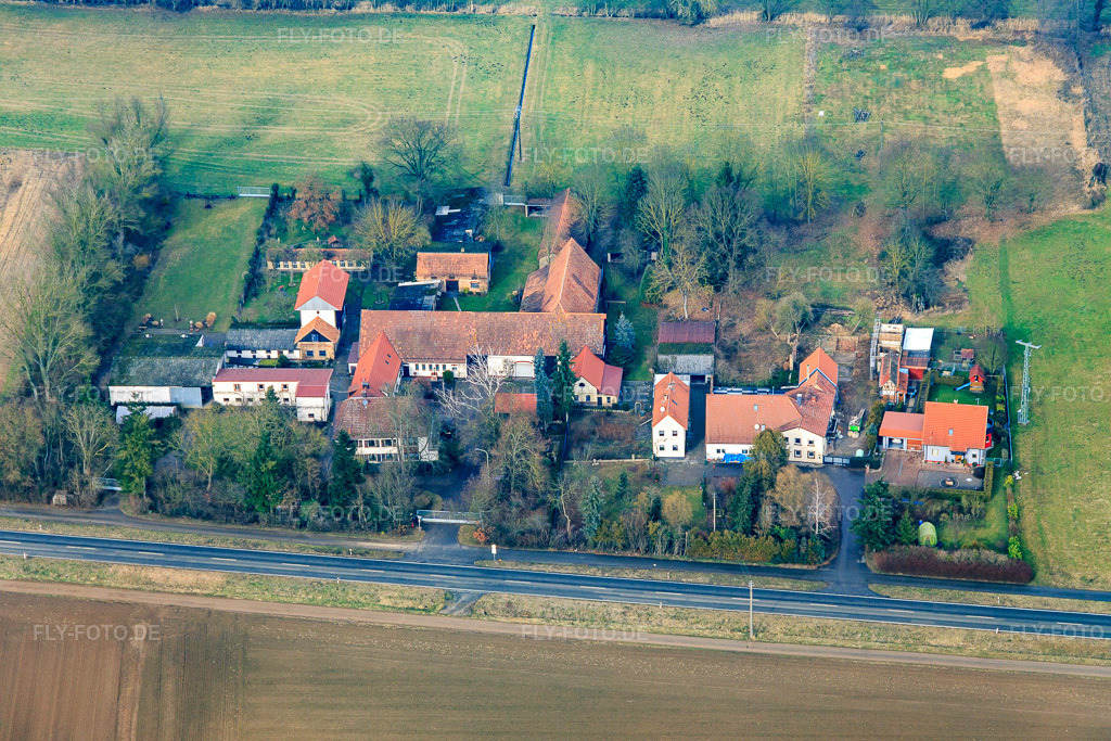 Luftbild: Ortsteil Höfen im Ortsteil Minderslachen in Kandel im Bundesland Rheinland-Pfalz in Deutschland. Foto: IMG_096578.jpg vom 02.02.2017 durch Werner Riehm/FLY-FOTO.de
