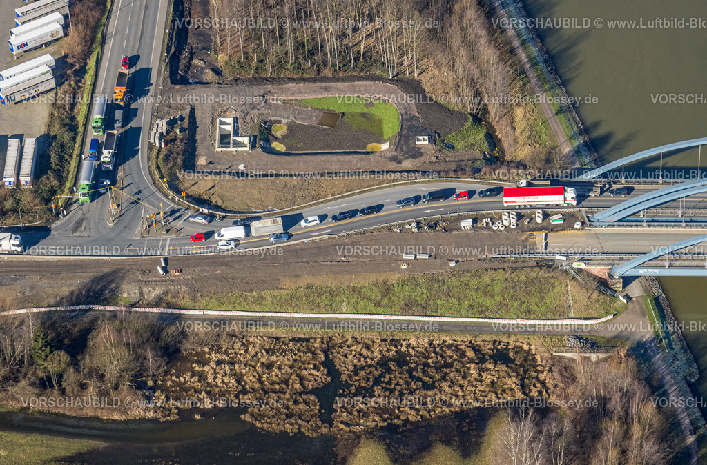 Luenen230203572 | Luftbild, Baustelle an der Brücke Dortmunder Straße über den Datteln-Hamm-Kanal, Lünen, Ruhrgebiet, Nordrhein-Westfalen, Deutschland