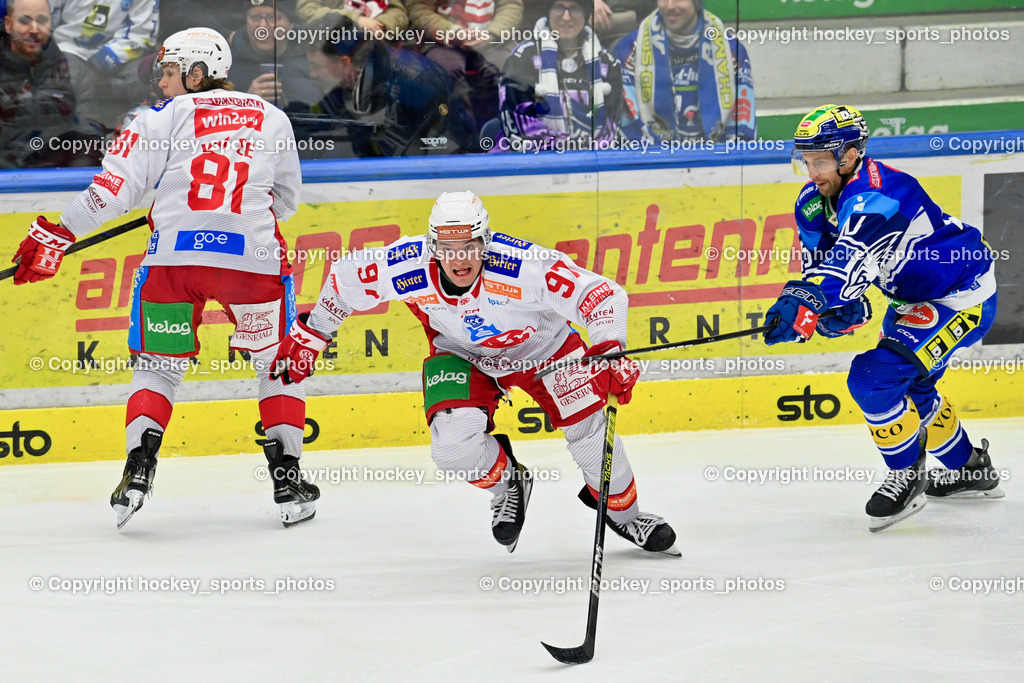 EC IDM WÄRMEPUMPEN VSV vs. EC KAC | #81 van Ee Finn EC KAC, #97 Hochegger Fabian EC KAC, #46 WALL Alex EC VSV, EC IDM WÄRMEPUMPEN VSV vs. EC KAC, EC IDM WÄRMEPUMPEN VSV vs. EC KAC am 02.02.2025 in Villach (Stadthalle Villach), Austria, (Photo by Bernd Stefan)
