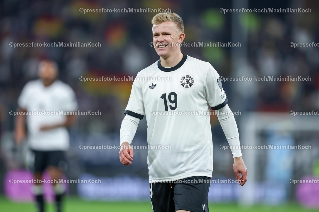 DFB10102501120 | 10.10.2025, Fußball, Länderspiel, Deutschland - Luxemburg, UEFA WM-Qualifikation, 2025/2026, Gruppe A, PreZero Arena in Sinsheim: Jonathan Burkhardt (GER #19) DFB regulations prohibit any use of photographs as image sequences and or quasi-video.